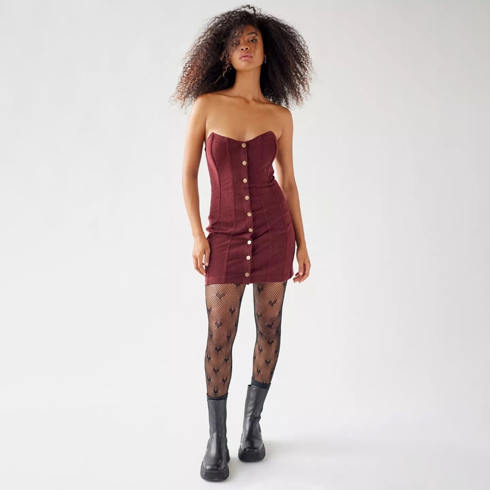 NWT URBAN OUTFITTERS Burgundy Corduroy Corset Mini Dress Medium